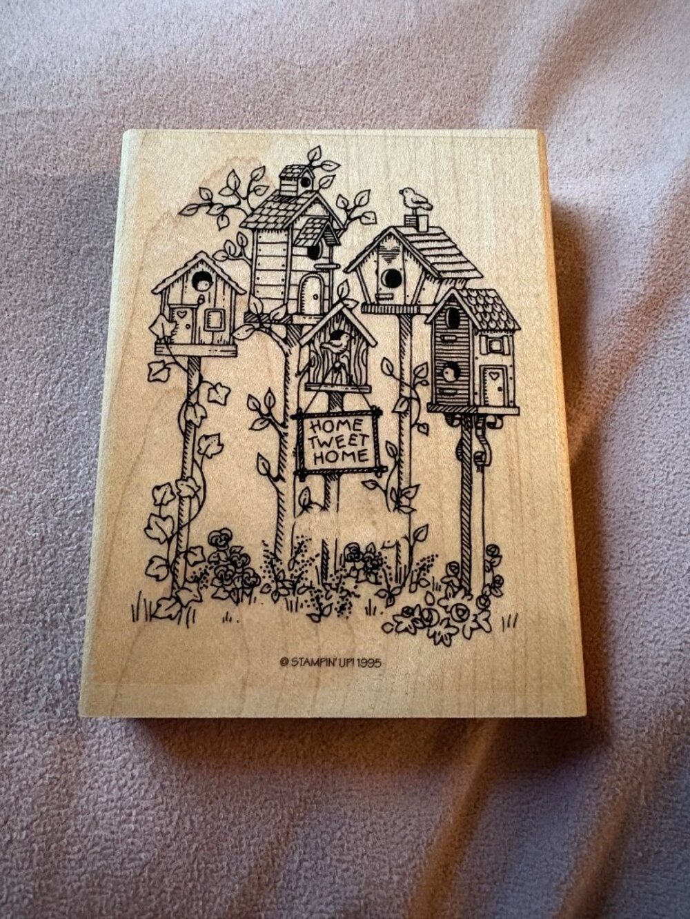 Home Sweet Tweet Home Birdhouse Rubber Stamp Stampin Up! 1995 Wood Mount Craft